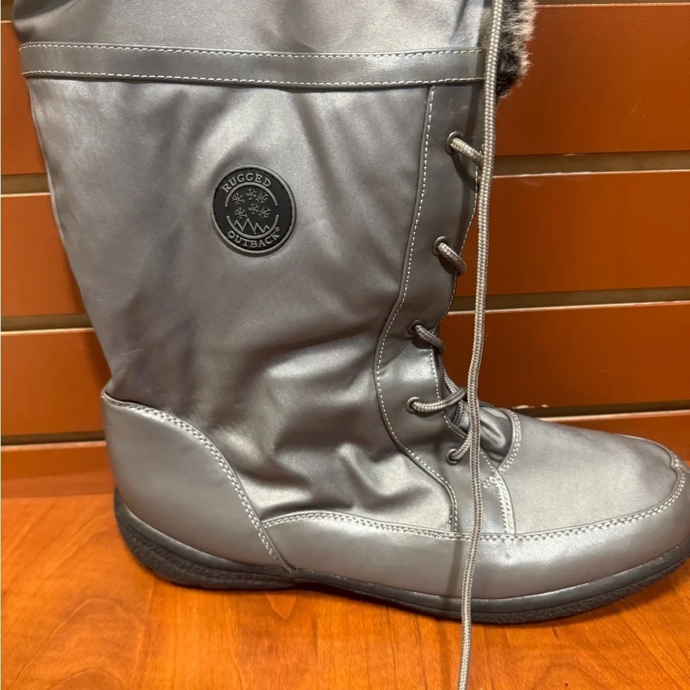 Women's Silver Winter Boots with Faux Fur Lining